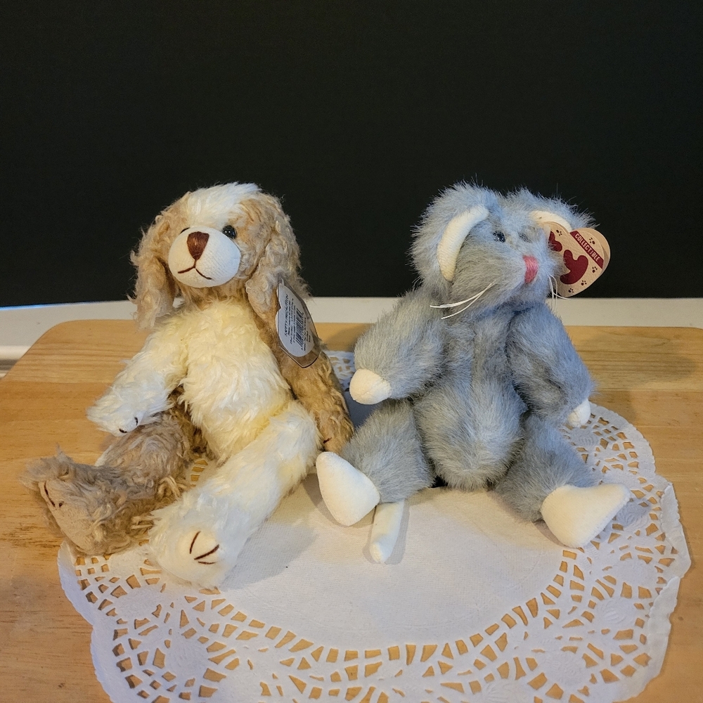 TY VTG ‘93 Beanie Babies  8” Jointed Dog & Mouse- Set of 2 W/Tags